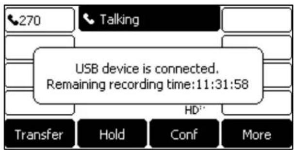 USB device is connected. Remaining recording time:11:31:58 Transfer Hold Conf More