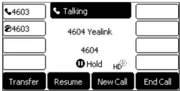 4603 Talking 4604 Yealink 4604 Hold HD Transfer Resume New Call End Call