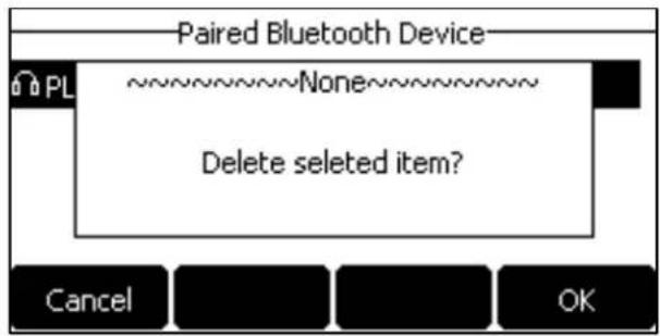 Paired Bluetooth Device PL ~~~~~~None~~~~~~ Delete selected item? Cancel OK