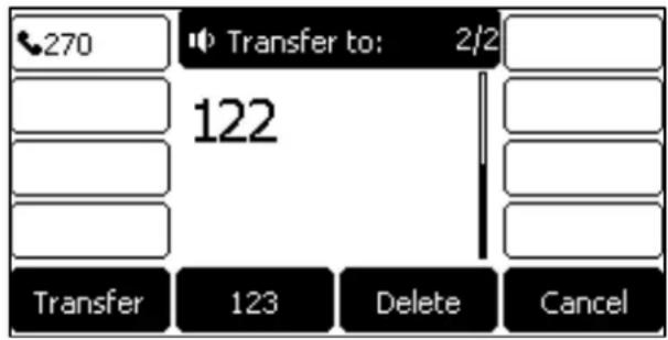 270 Transfer to: 2/2 122 Transfer 123 Delete Cancel