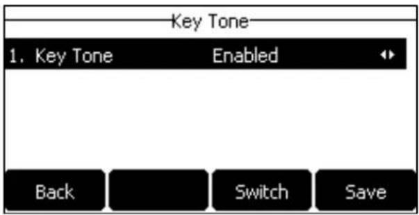 Key Tone 1. Key Tone Enabled Back Switch Save