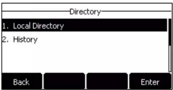Directory 1. Local Directory 2. History Back Enter