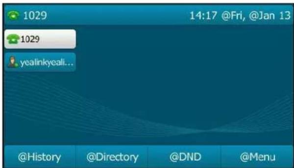1029 14:17 @Fri, @Jan 13 1029 yealinkyeali... @History @Directory @DND @Menu