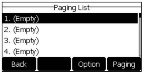 Paging List 1. (Empty) 2. (Empty) 3. (Empty) 4. (Empty) Back Option Paging