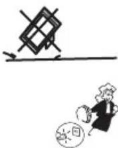 Simple line drawing of a person running with a ball and a tilted object above, no text or symbols present.