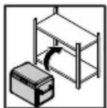 Simple line drawing of a shelving unit with a box and a curved arrow indicating rotation (no text or symbols).