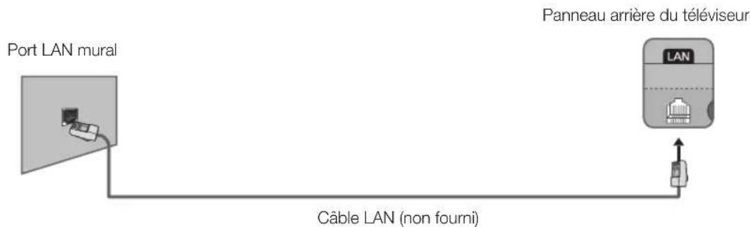 Port LAN mural Câble LAN (non fourni) Panneau arrière du téléviseur