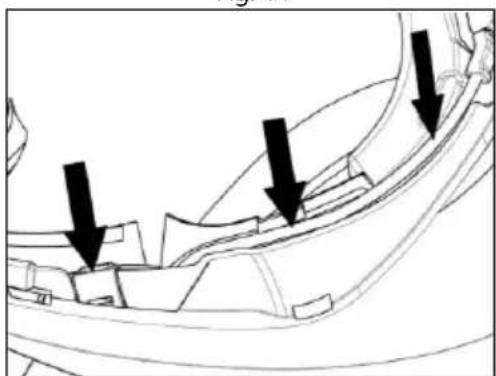 Technical line drawing of a car interior with three black arrows pointing to structural components (no text or symbols present)