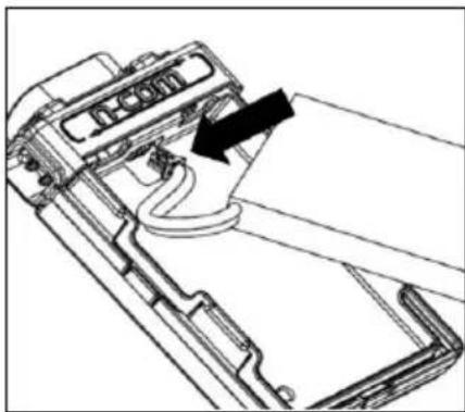 Technical line drawing of a mechanical device with a black arrow indicating a component (no text or symbols present)