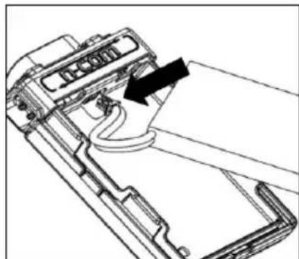Technical line drawing of a mechanical device with a curved component and arrow indicating motion (no text or symbols)