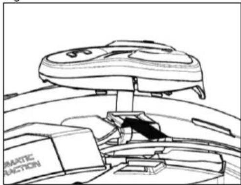 Line drawing of a mechanical device with a top component and base (no text or symbols)
