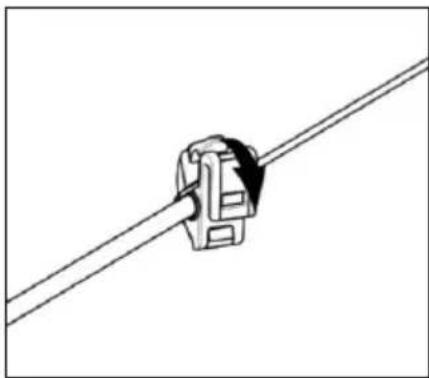 Simple line drawing of a cable being inserted into a connector (no text or symbols)