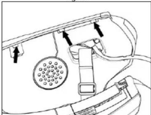 Technical line drawing of a telephone handset assembly with no visible text or symbols