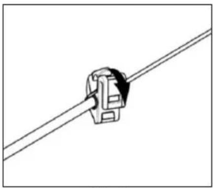 Simple line drawing of a cable or wire connector with a clamping mechanism (no text or symbols)