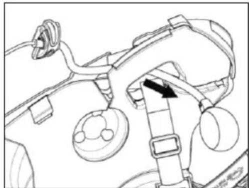 Line drawing of a motorcycle seatbelt mechanism (no text or symbols)