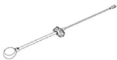 Line drawing of a laboratory probe with a loop handle and clamp (no text or symbols)