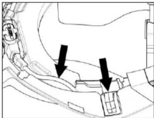 Technical line drawing of a mechanical component with two black arrows pointing to specific parts (no text or symbols present)