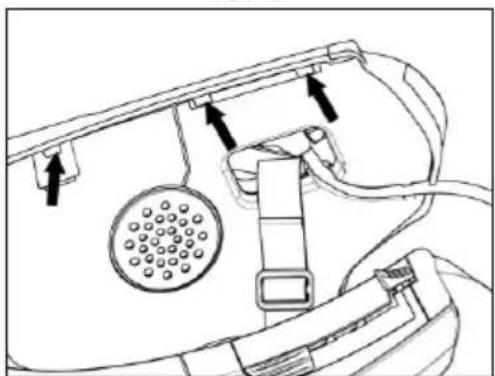 Technical line drawing of a mechanical device with labeled components and arrows indicating assembly or connection (no text or symbols present)