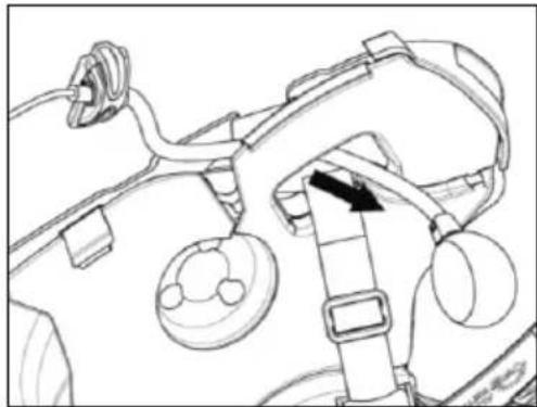 Line drawing of a motorcycle seatbelt mechanism (no text or symbols)