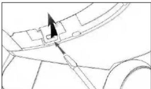 Technical line drawing of a mechanical component with an arrow indicating direction (no text or symbols)