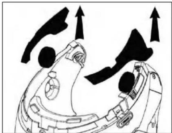 Diagram of a mechanical device with two views showing upward force arrows (no text or symbols)