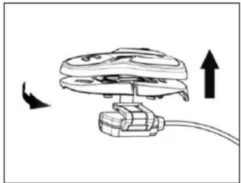 Diagram of a mechanical device with an upward arrow indicating motion or force, no text or symbols present