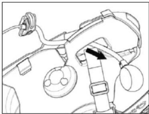 Line drawing of a motorcycle seatbelt mechanism with no text or symbols
