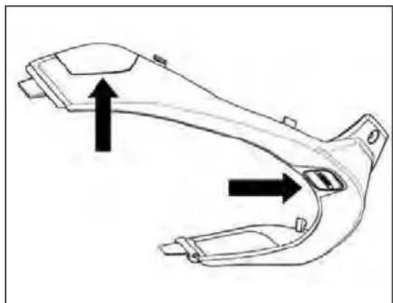 Technical line drawing of a mechanical component with two directional arrows indicating movement or force (no text or symbols present)
