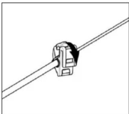 Simple line drawing of a cable being inserted into a connector (no text or symbols)