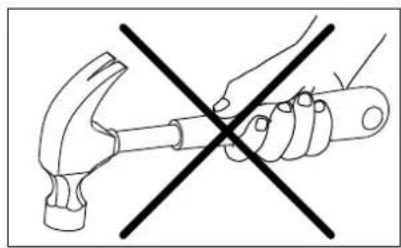 Illustration of a hammer crossed with a diagonal line (no text or symbols)