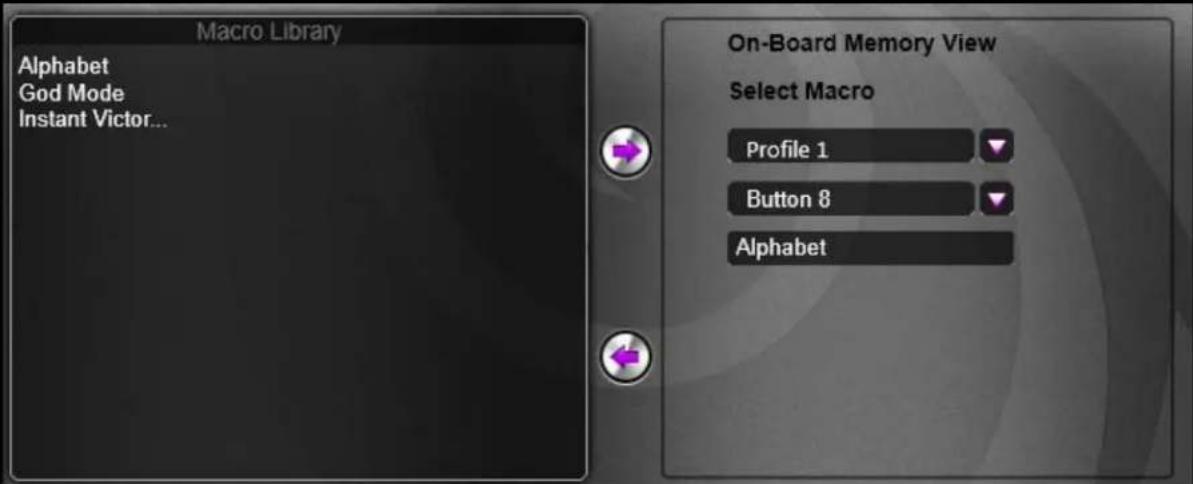 Macro Library Alphabet God Mode Instant Victor... On-Board Memory View Select Macro Profile 1 Button 8 Alphabet