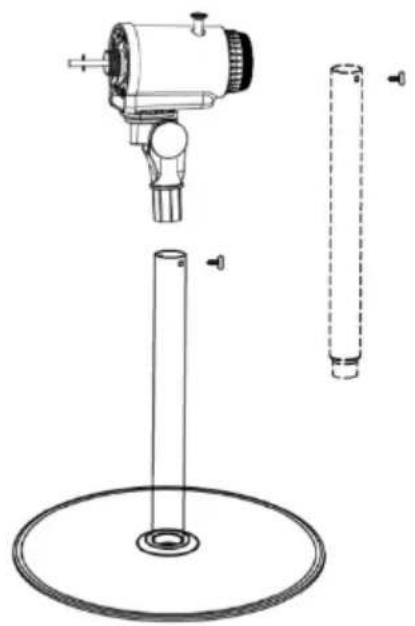 Technical line drawing of a mechanical device with three views: top view, side view, and bottom view (no text or symbols)