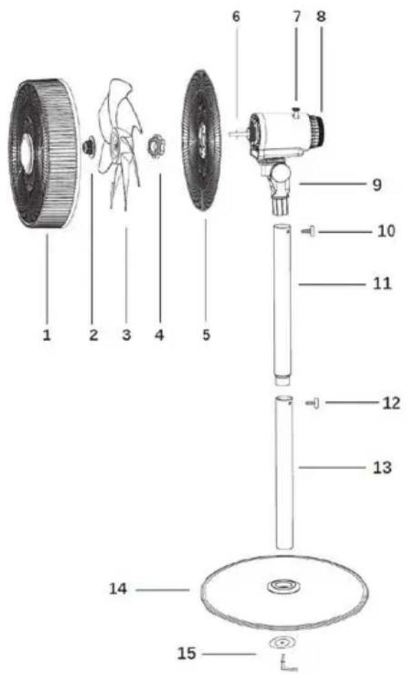 Exploded view diagram of a mechanical device with numbered parts for identification