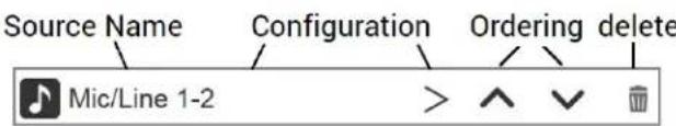 Source Name Configuration Ordering delete Mic/Line 1-2 > ^ ✓