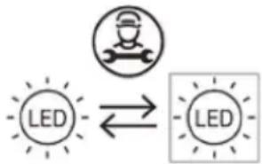 graph LR A["LED"] <--> B["Robot Icon"] B --> C["LED"]