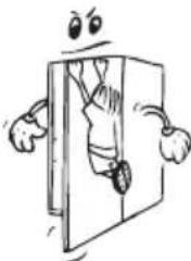 Cartoon illustration of a character peeking out of a door, no text or symbols present