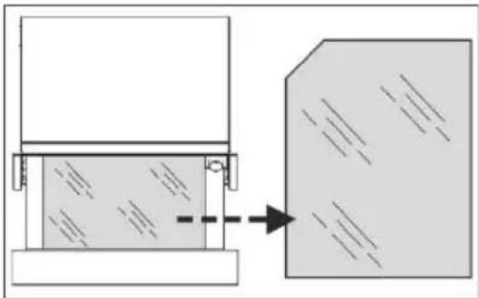 Diagram showing a mechanical assembly with a piston and block, connected by an arrow indicating direction (no text or symbols present)