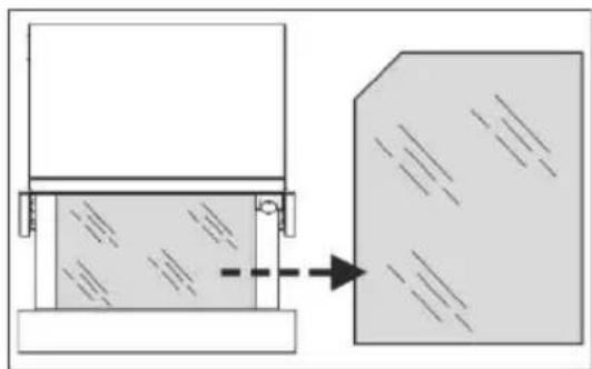 Diagram showing a mechanical assembly with a piston and block, connected by an arrow indicating direction (no text or symbols present).