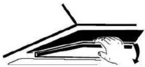 Simple line drawing of a hand pressing down on a flat surface. No text or symbols.