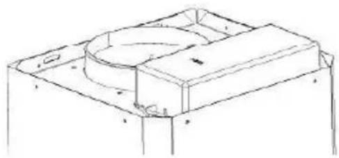 Technical line drawing of a mechanical component with mounting flanges and a central circular feature (no text or symbols).