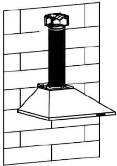 Line drawing of a black smokestack mounted on a metal frame against a brick wall (no text or symbols).