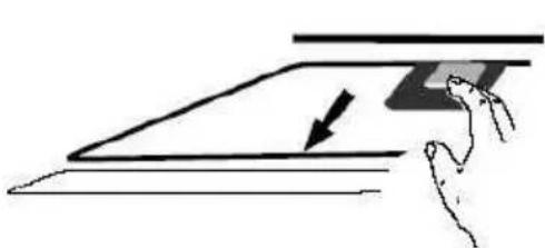 Simple line drawing of a hand pressing down on a flat surface with an arrow indicating downward motion (no text or symbols).