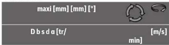 maxi [mm] [mm] [°] D b s d a [tr/min] [m/s]