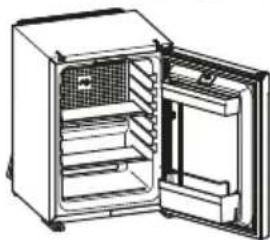 Line drawing of an open refrigerator with ventilation grilles (no text or symbols)