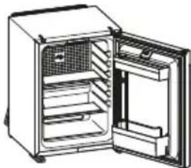 Line drawing of an open refrigerator with ventilation grilles (no text or symbols)