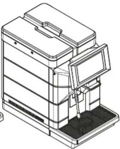 Technical line drawing of a mechanical device with a central screen and base platform (no text or symbols)