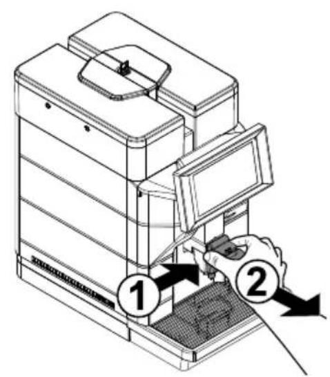 Technical diagram of a multi-level appliance with labeled parts, showing step 1 and step 2 for assembly or maintenance.