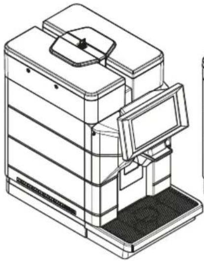 Technical line drawing of a multi-tiered electronic device with mounting base and control panel (no text or symbols)