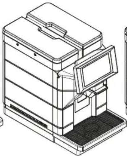 Technical line drawing of a multi-level electronic device with a tray and control panel (no text or symbols)