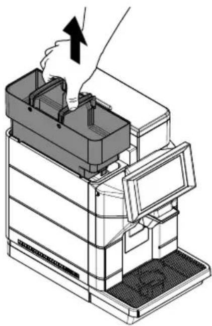 Illustration of a hand inserting a device into a multi-compartment storage unit (no text or symbols visible)